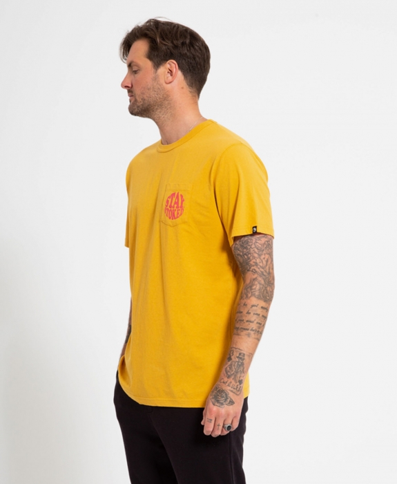 Town & Country Surfboards - Stay Stoked Pocket Tee Mustard